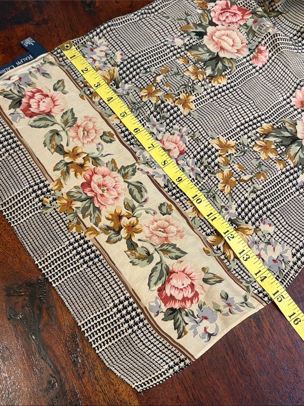 Vintage Ralph Lauren Houndstooth Glen Plaid Floral Long Silk Scarf Shawl - Picture 13 of 13